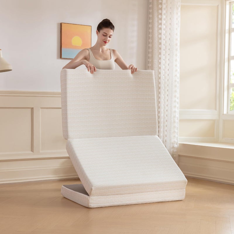 MLILY Foldable Mattress, 4 inch Single Tri Fold Memory Foam Mattress Topper, Floor Bed with Washable Cover for Camping, RV Travel and Guest Sleeping Mat, 75"Ã—25"Ã—4", White - Image 1