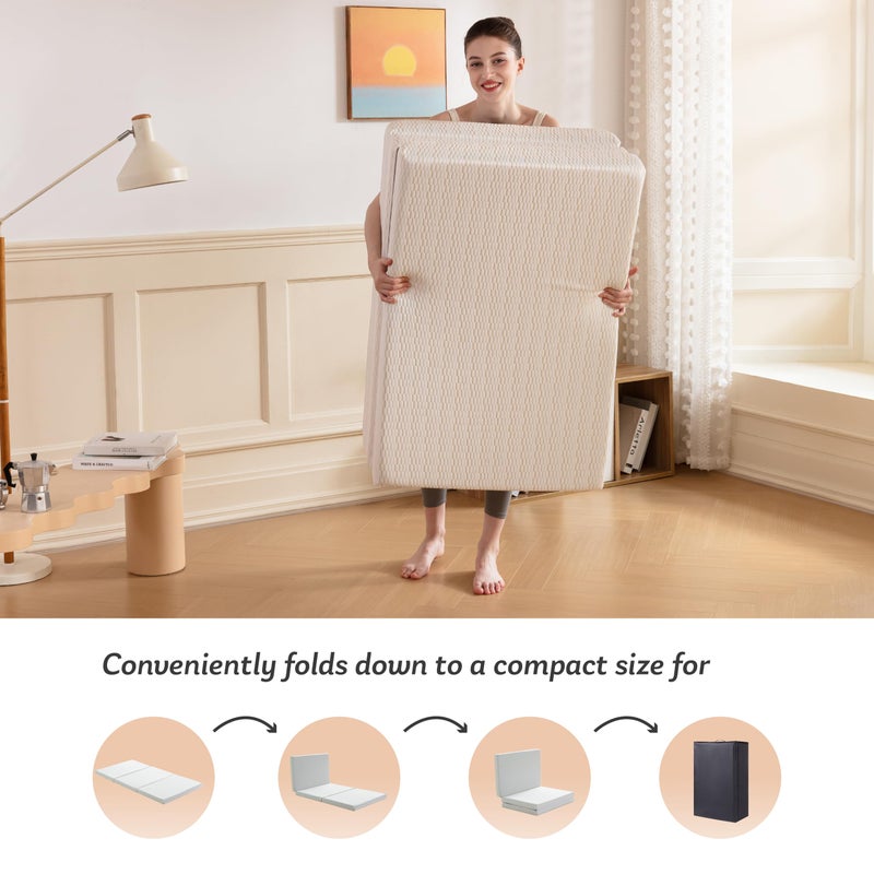 MLILY Foldable Mattress, 4 inch Single Tri Fold Memory Foam Mattress Topper, Floor Bed with Washable Cover for Camping, RV Travel and Guest Sleeping Mat, 75"Ã—25"Ã—4", White - Image 4