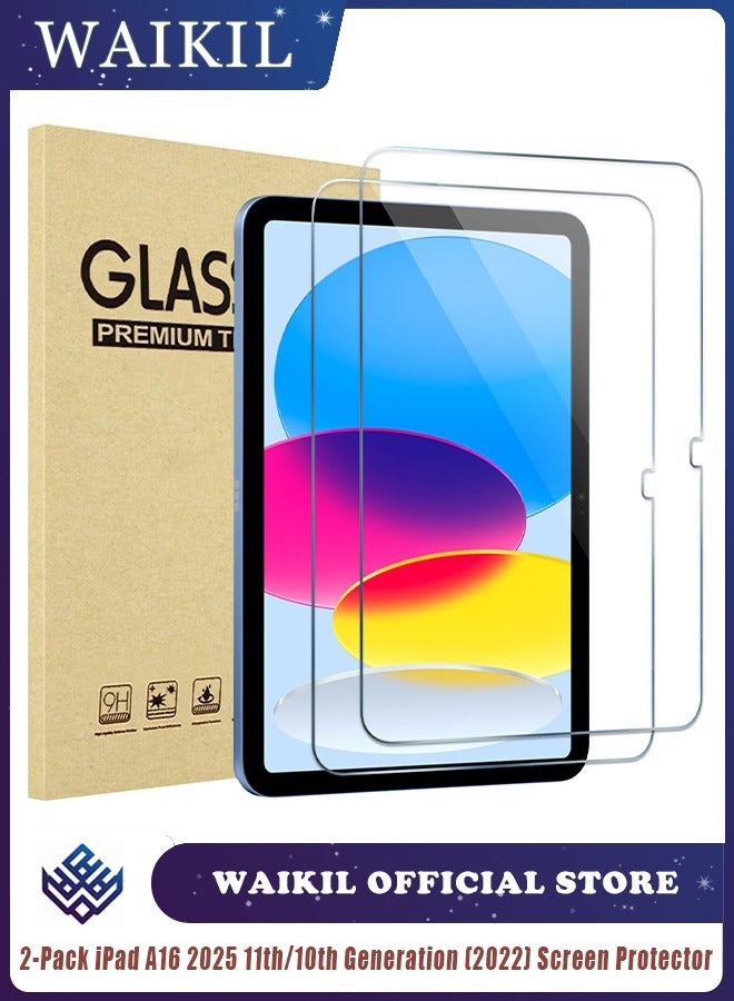 WAIKIL 2 Pack Screen Protector for iPad A16 2025 11th/10th Generation (2022), Tempered Glass Film Guard - Clear, High Definition, Scratch-Proof, Easy Installation  - Image 1