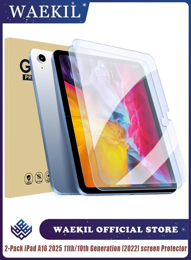 WAEKIL 2 Pcs iPad Screen Protector Tempered Glass for iPad 11th Gen 11" (2025 A3354/A3355/A3356) & iPad 10th Gen 10.9" (2022 A2696/A2757/A2777), Full Coverage Anti-Scratch Film - Image 1