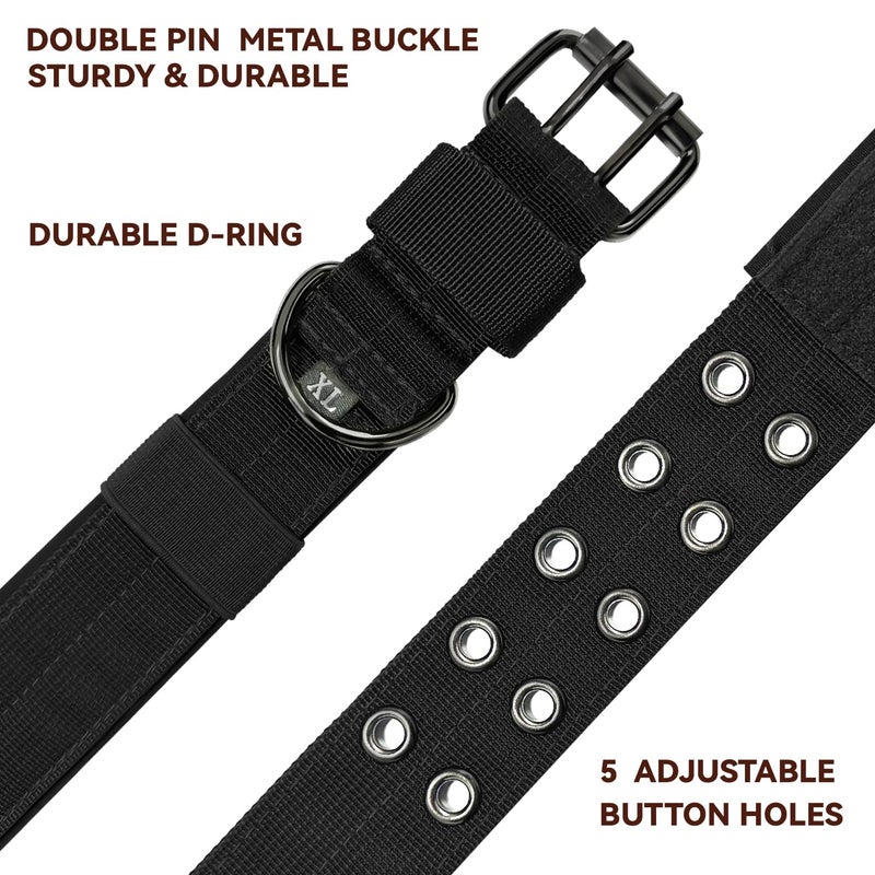Bozenu Heavy Duty Dog Collar for Large Dogs, Tactical Dog Collars with Metal Buckle & D Ring, 1.5" Width Thick Adjustable Nylon Collar for Medium Dogs, Black/L - Image 3