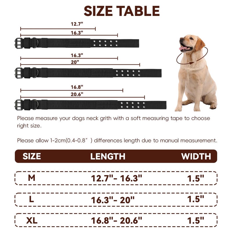 Bozenu Heavy Duty Dog Collar for Large Dogs, Tactical Dog Collars with Metal Buckle & D Ring, 1.5" Width Thick Adjustable Nylon Collar for Medium Dogs, Black/L - Image 2