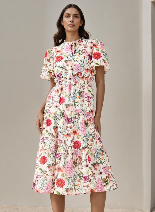 Splash FAV Tiered Midi Denim Dress with Flutter Sleeves - Image 1