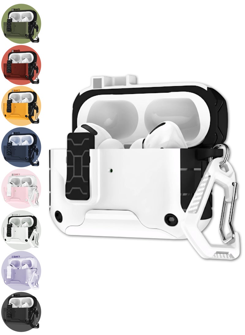 ARX AirPods Pro 3 Case with Secure Lock & Carabiner Clip, Rugged Shockproof Protective Cover (MagSafe Compatible, Front LED Visible) – White - Image 1