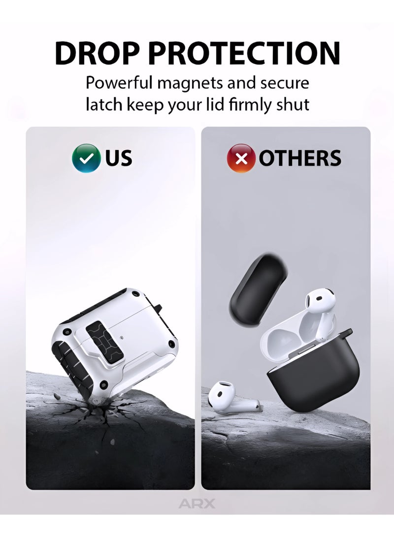 ARX AirPods Pro 3 Case with Secure Lock & Carabiner Clip, Rugged Shockproof Protective Cover (MagSafe Compatible, Front LED Visible) – White - Image 3