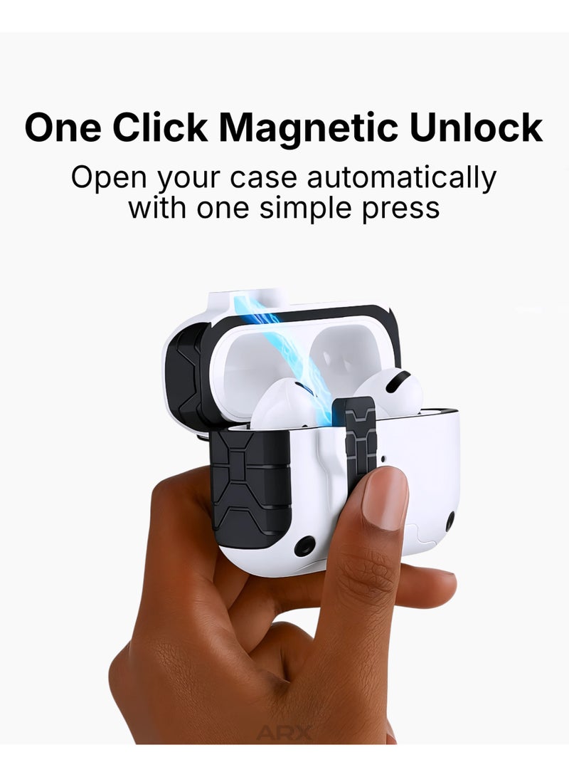 ARX AirPods Pro 3 Case with Secure Lock & Carabiner Clip, Rugged Shockproof Protective Cover (MagSafe Compatible, Front LED Visible) – White - Image 5