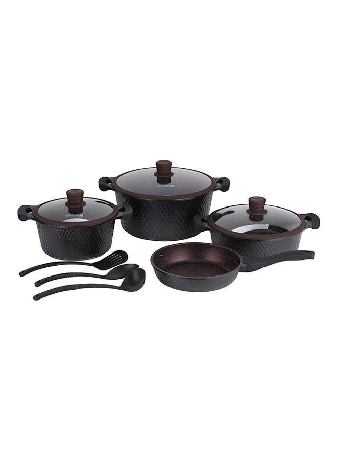 Royalford Die-Cast Cookware Set with Durable Granite Coating, RF10336 | 10 Pcs Cookware | Tempered Glass Lid | Heavy-Duty Bakelite Handles | Compatible with Multiple Hob Black - Image 1