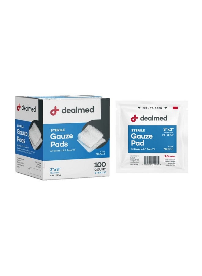 Dealmed Dealmed 3’’ x 3’’ Sterile Gauze Pads (100 Count) Disposable and Individually Wrapped Medical Gauze Pads, Wound Care Product for First Aid Kit and Medical Facilities (Pack of 1) - Image 1