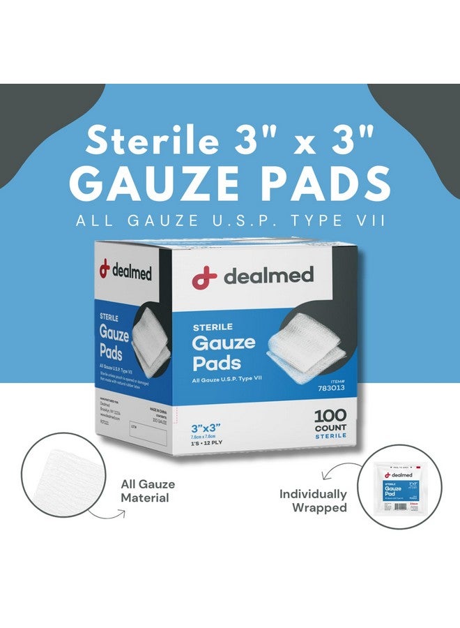 Dealmed Dealmed 3’’ x 3’’ Sterile Gauze Pads (100 Count) Disposable and Individually Wrapped Medical Gauze Pads, Wound Care Product for First Aid Kit and Medical Facilities (Pack of 1) - Image 2