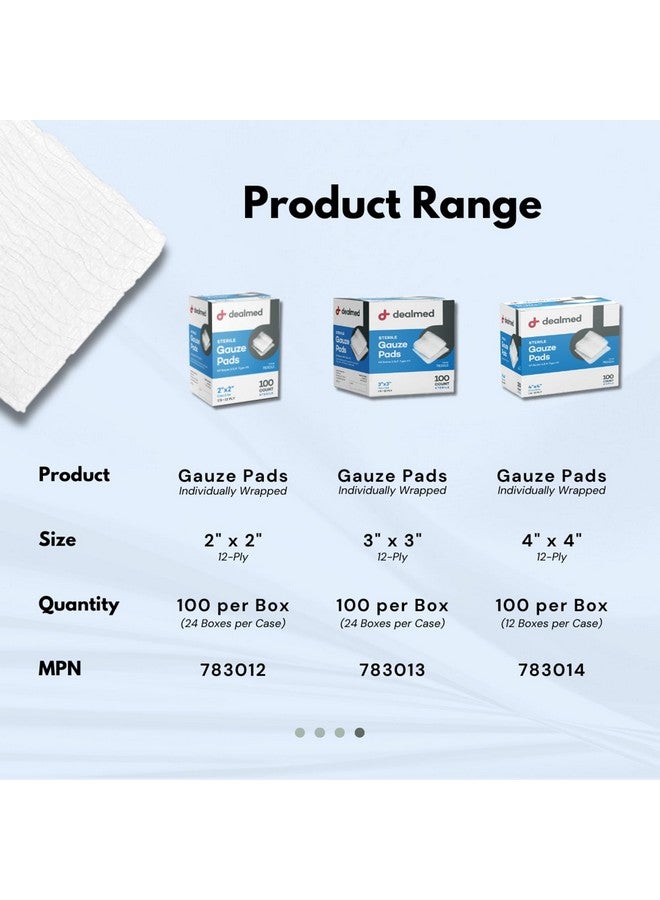Dealmed Dealmed 3’’ x 3’’ Sterile Gauze Pads (100 Count) Disposable and Individually Wrapped Medical Gauze Pads, Wound Care Product for First Aid Kit and Medical Facilities (Pack of 1) - Image 5