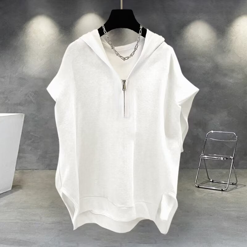 Solid Color Zipper Hooded Sleeveless T-Shirt For Men, Summer Ins Korean Version Trendy Versatile Stylish Casual Loose Vest - Image 1