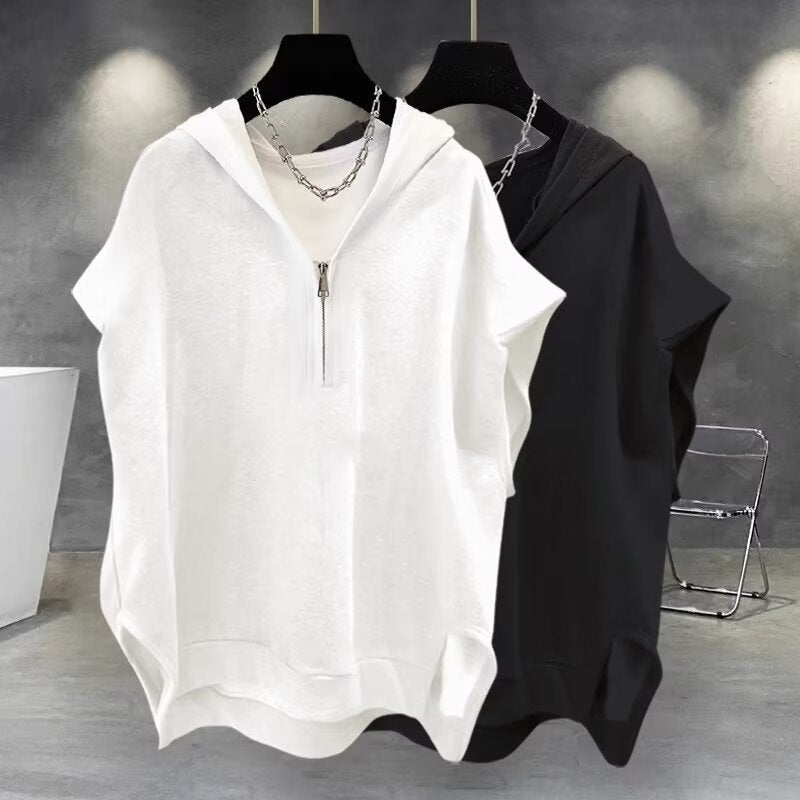 Solid Color Zipper Hooded Sleeveless T-Shirt For Men, Summer Ins Korean Version Trendy Versatile Stylish Casual Loose Vest - Image 3