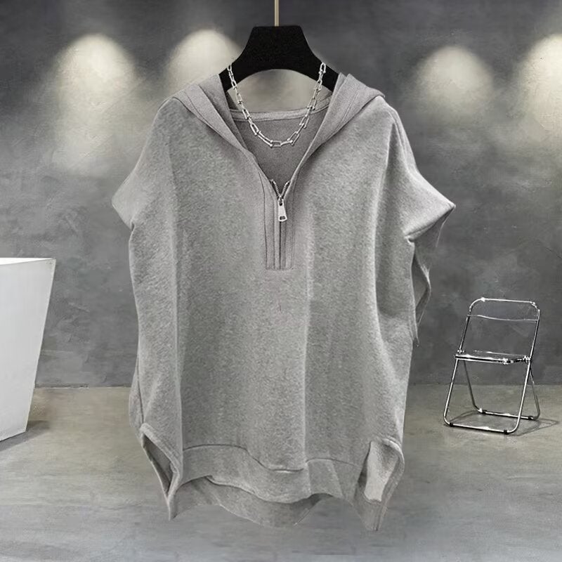 Solid Color Zipper Hooded Sleeveless T-Shirt For Men, Summer Ins Korean Version Trendy Versatile Stylish Casual Loose Vest - Image 4