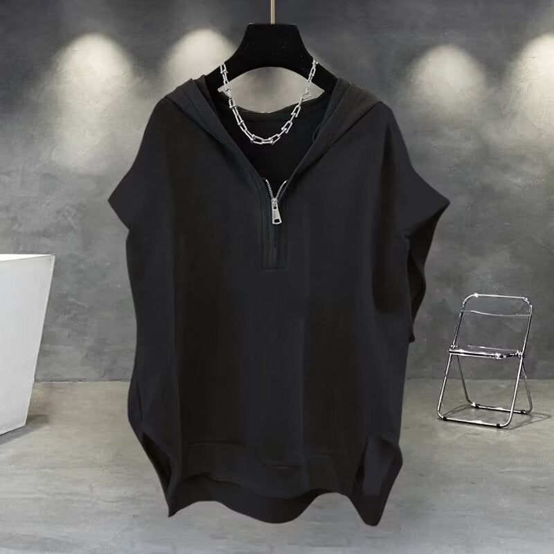 Solid Color Zipper Hooded Sleeveless T-Shirt For Men, Summer Ins Korean Version Trendy Versatile Stylish Casual Loose Vest - Image 5