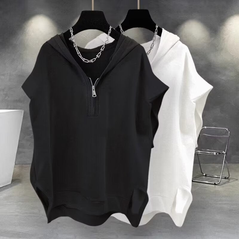Solid Color Zipper Hooded Sleeveless T-Shirt For Men, Summer Ins Korean Version Trendy Versatile Stylish Casual Loose Vest - Image 2