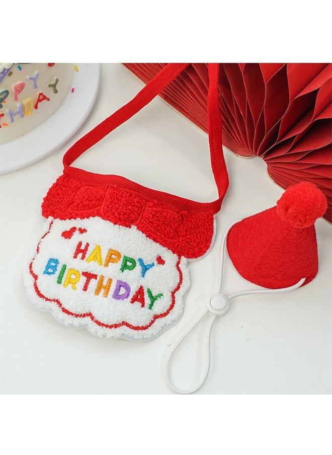 Generic 2 PCS Pet Dog Cat Birthday Hat Scarf Set, Pet Costumes Headwear Accessories, Pet Birthday Party Supplies,Suitable for Girls Boys Pet Cat Dog (Red)  - Image 2