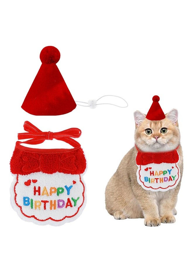 Generic 2 PCS Pet Dog Cat Birthday Hat Scarf Set, Pet Costumes Headwear Accessories, Pet Birthday Party Supplies,Suitable for Girls Boys Pet Cat Dog (Red)  - Image 1