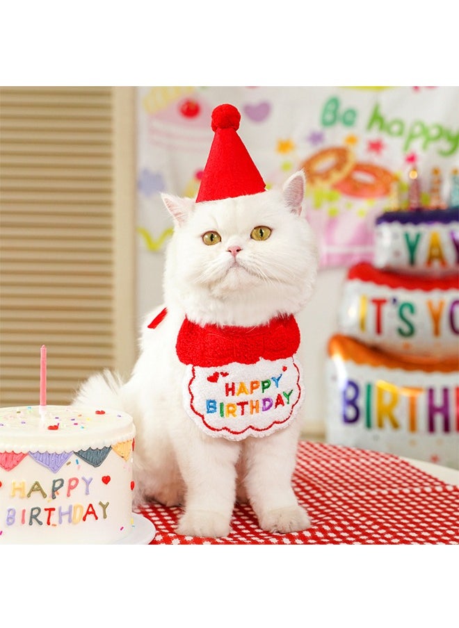 Generic 2 PCS Pet Dog Cat Birthday Hat Scarf Set, Pet Costumes Headwear Accessories, Pet Birthday Party Supplies,Suitable for Girls Boys Pet Cat Dog (Red)  - Image 4
