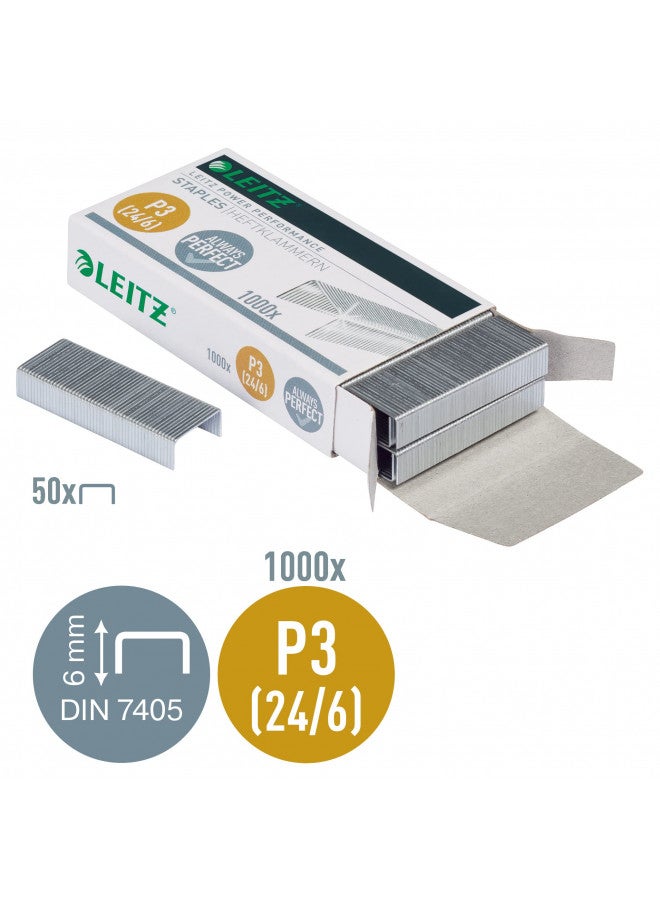 LEITZ لايتز 55700000 دبابيس أداء الطاقة P3 24/6، فولاذ قوي، طول 6 مم، 1000 دبابيس، سعة تصل إلى 30 ورقة - Image 3