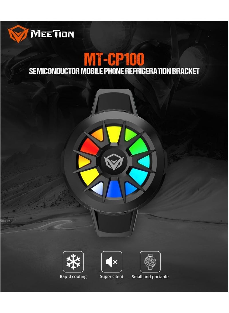 Meetion Mobile Phone Cooling Back Clip CP100 Semiconductor Refrigeration Bracket Rapid Cooling Supper Slint RGB Light Design (Black) - Image 2