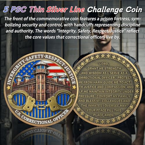IELCJJ 5PCS Colorful Thin Silver Line Challenge Coin - Correctional Officer Prison Police Thin Gray Line Medallions - Thank You Law Enforcement Corrections Officer Gifts - Honor US Correctional Officers - Image 2
