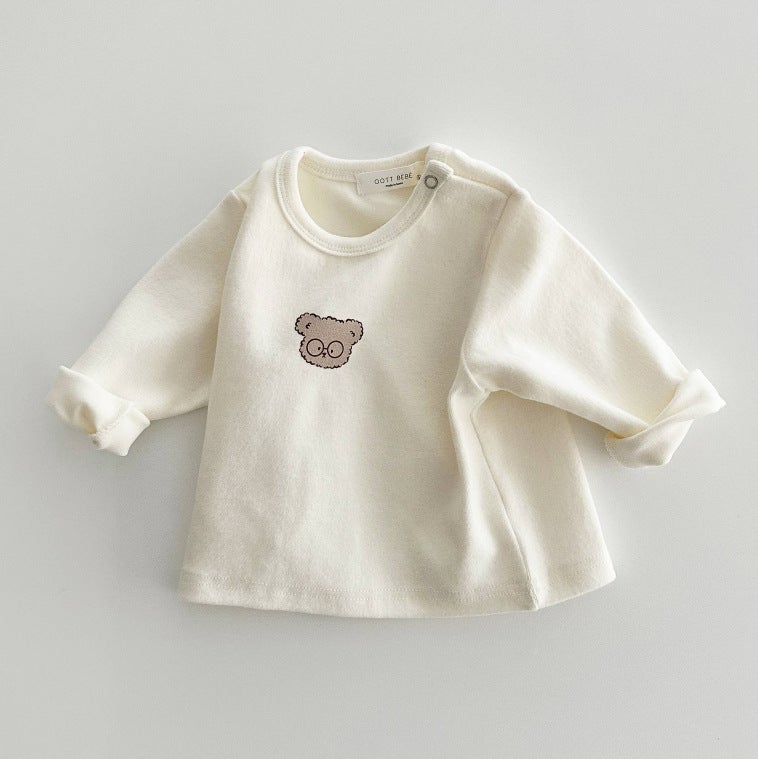 Children'S Tops For , Baby Bear Short-Sleeved Pure Cotton Long-Sleeved T-Shirt, Baby Thickened Warm Base Shirt - Image 3