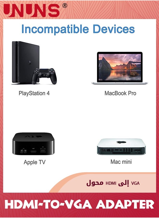 UNUNS محول DisplayPort إلى VGA، محول DP إلى VGA مطلي بالذهب بدقة 1080 بكسل ذكر إلى أنثى، متوافق مع الكمبيوتر/الكمبيوتر المكتبي/الكمبيوتر المحمول/الكمبيوتر الشخصي/الشاشة/جهاز العرض، HDTV  - Image 5