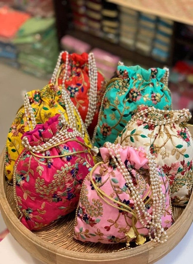 IGH 20 Pcs Embroidered Silk Pouch Bag Designer Women Potli Bags Handle Purse Clutch Purse for Women Festive & Weddings Gift - Image 2