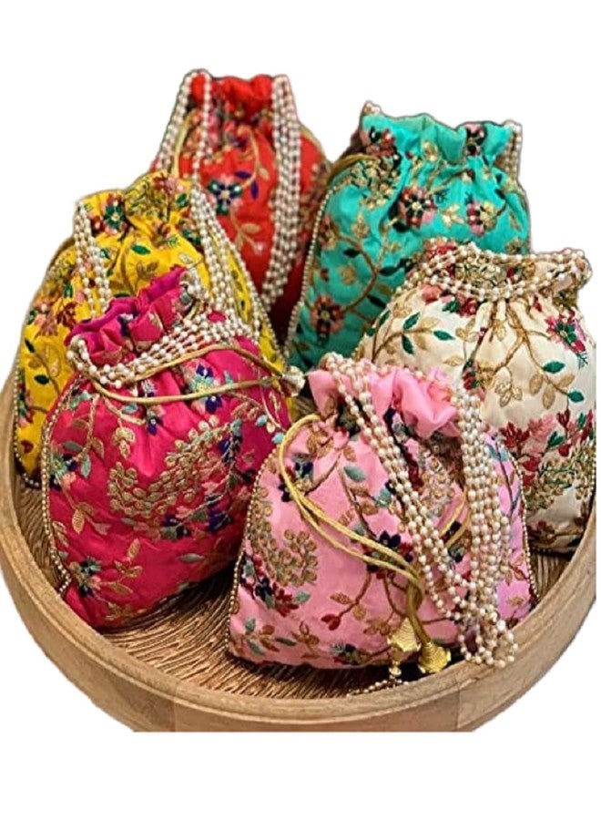 IGH 20 Pcs Embroidered Silk Pouch Bag Designer Women Potli Bags Handle Purse Clutch Purse for Women Festive & Weddings Gift - Image 1