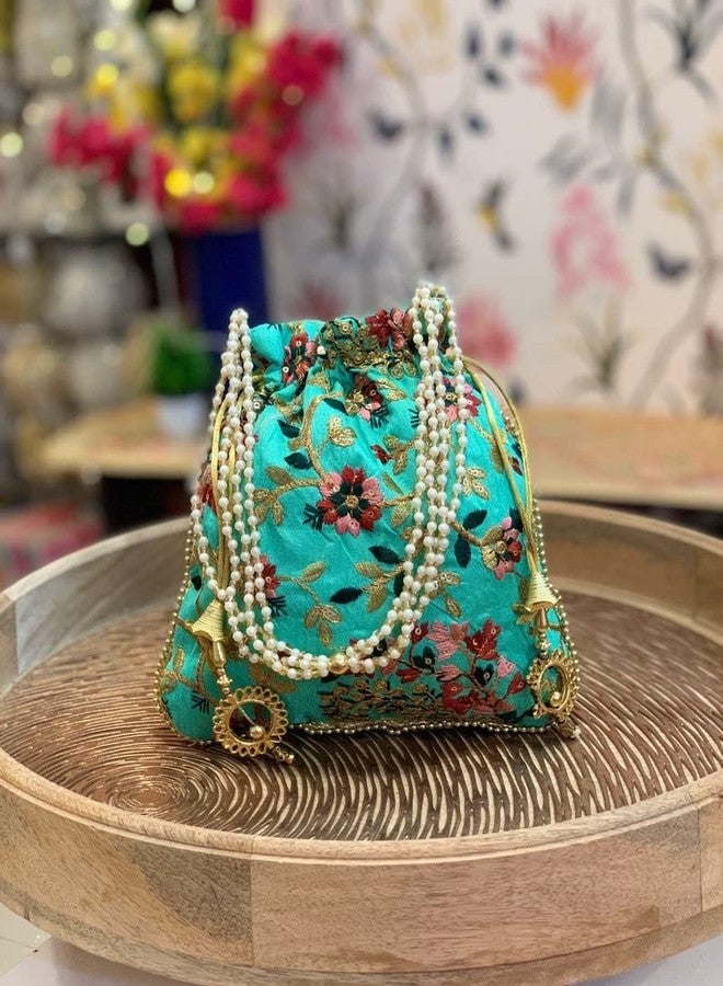 IGH 20 Pcs Embroidered Silk Pouch Bag Designer Women Potli Bags Handle Purse Clutch Purse for Women Festive & Weddings Gift - Image 3