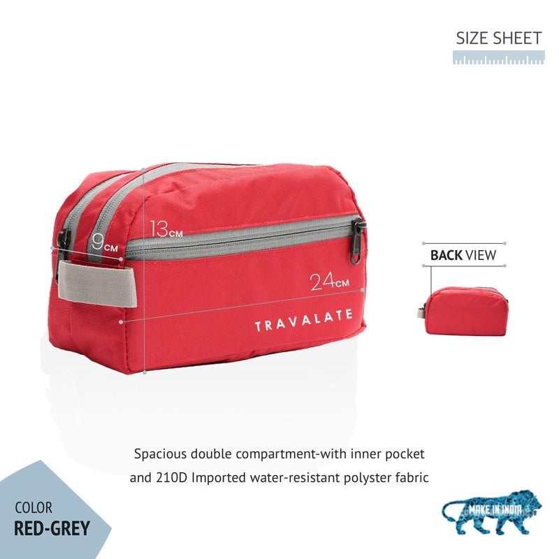 TRAVALATE Polyester Travel Toiletry Bag | For Man And Women | Multipurpose | Water Resistant (Red & Grey), Large , 9 cm - Image 2