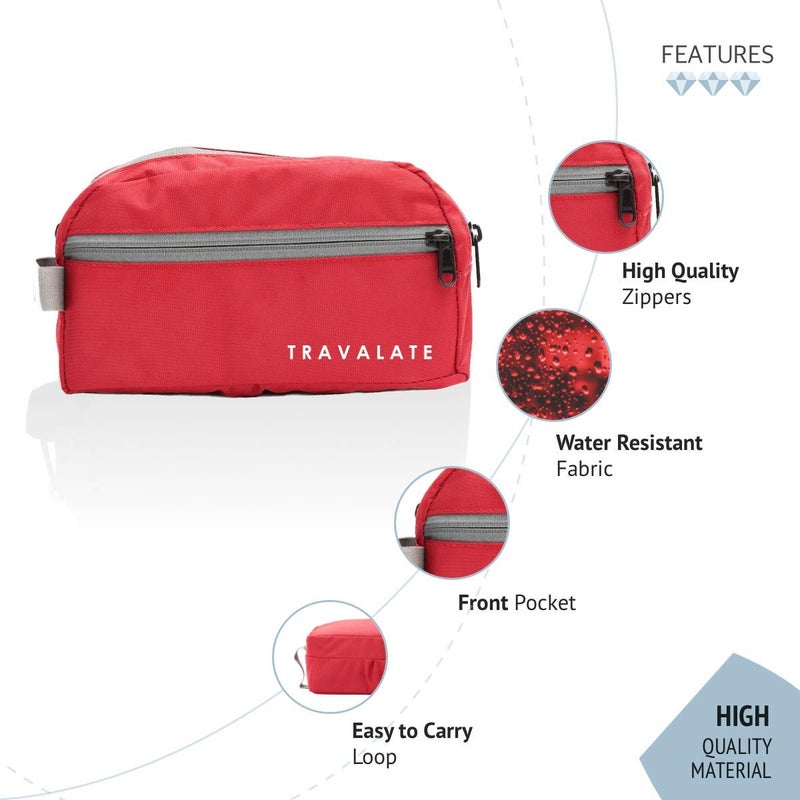 TRAVALATE Polyester Travel Toiletry Bag | For Man And Women | Multipurpose | Water Resistant (Red & Grey), Large , 9 cm - Image 3
