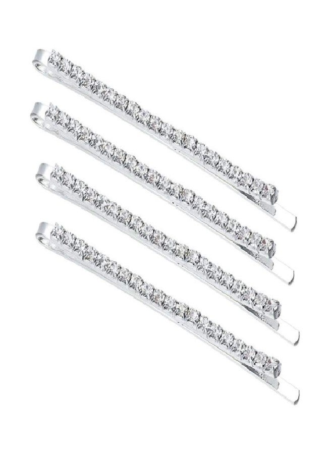 Mia Rhinestone Bobby Pins, Hair Pins, Hair Accessories, Silver w/ Sparkly Shiny, Round, Glass Crystals, For Women, Teens, Dress Up 4 pcs - Image 1