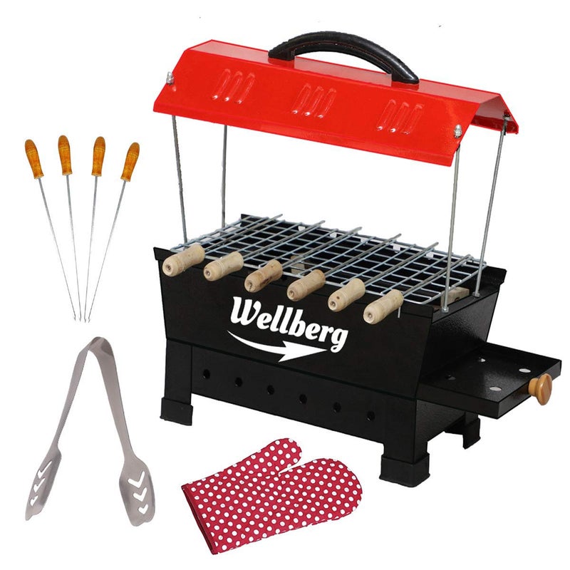 Wellberg Electric Charcoal Barbeque 8 Skewers Multi PurposeIron Black Electric Grill - Image 2