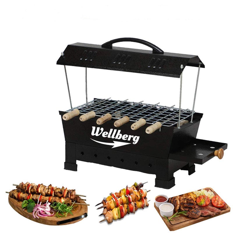 Wellberg Electric Charcoal Barbeque 8 Skewers Multi PurposeIron Black Electric Grill - Image 1