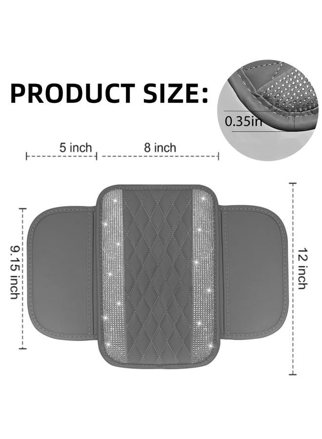 NBTEPEM Bling Gray Car Center Console Cover, Leather Car Arm Rest Cover with 2 Storage Bags, Universal Auto Armrest Protector Storage Box, Bling Accessories Interior for Most Vehicles - Image 2
