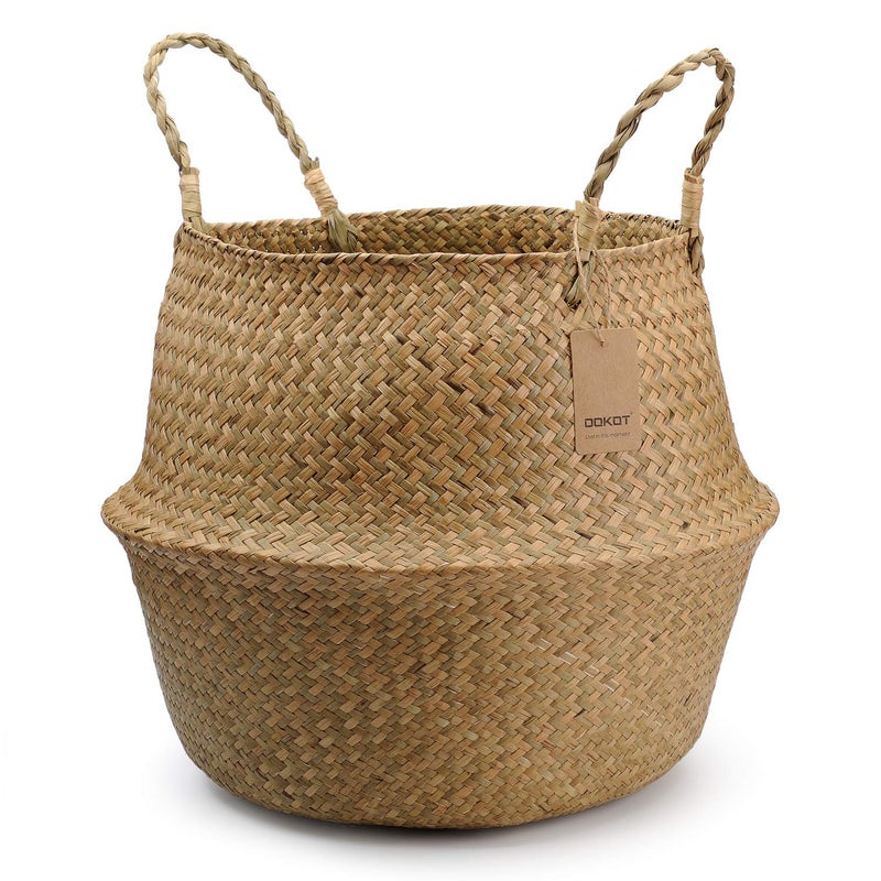 DOKOT Large Woven Seagrass Belly Basket for Plant, Grocery, Picnic, 12" Diameter x 14" Height - Image 1