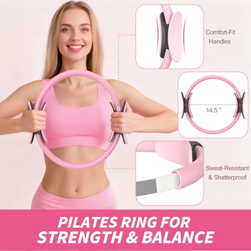 NANATI Pilates Kit 19PCS,Pilates Essentials Kit for Women,Pilates Equipment with 14.5" Pilates Ring and Ball,8 Resistance Bands,Ankle Weights,Sliders & Grip Socks Accessories for Starter Home Workouts - Image 3