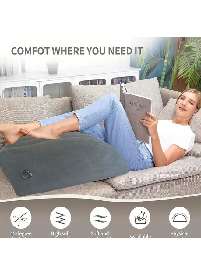 Gray Inflatable Leg Elevation Pillow Soft Wedge for Swelling Ergonomic Carry - Image 4