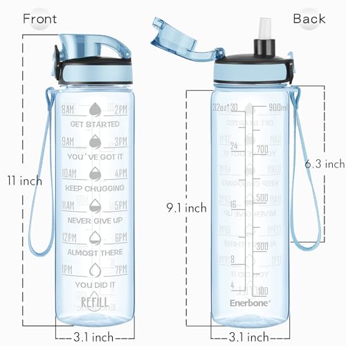 Enerbone Water Bottle, Leakproof BPA & Toxic Free, Motivational Water Bottle with Times to Drink and Straw, Fitness Sports Water Bottle with Strap for Office, Gym, Outdoor Sports - Image 3