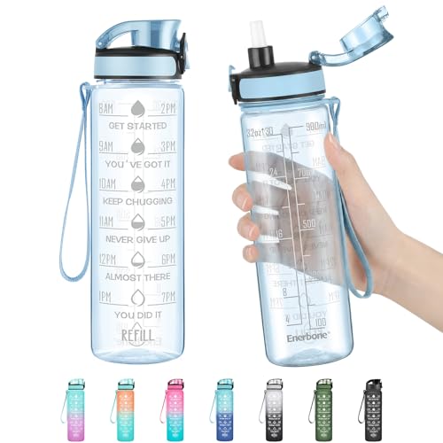 Enerbone Water Bottle, Leakproof BPA & Toxic Free, Motivational Water Bottle with Times to Drink and Straw, Fitness Sports Water Bottle with Strap for Office, Gym, Outdoor Sports - Image 1