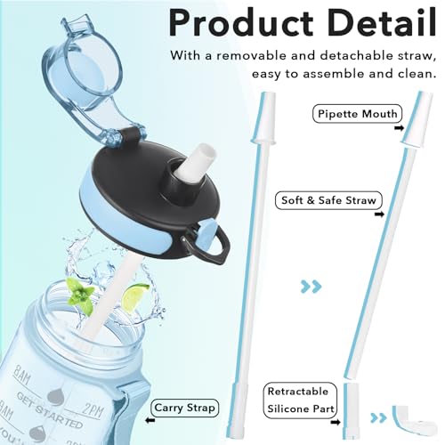 Enerbone Water Bottle, Leakproof BPA & Toxic Free, Motivational Water Bottle with Times to Drink and Straw, Fitness Sports Water Bottle with Strap for Office, Gym, Outdoor Sports - Image 5