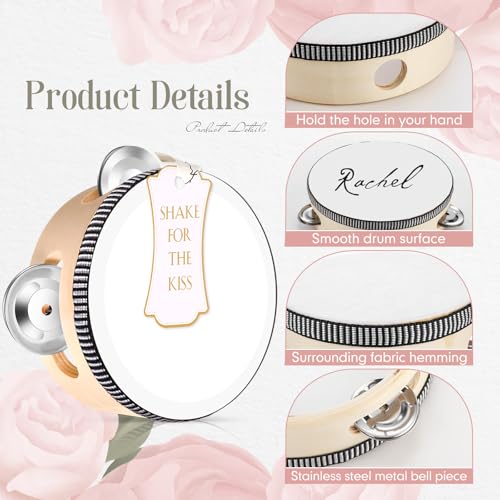 Lukmaa 36 Set 6 Inch Tambourines Bulk for Adults Christmas Bulk Wooden Hand Held Drum with Metal Jingles, Tags, Tambourine Gift Musical Instrument for Church Wedding Party Favor(White Style) - Image 5