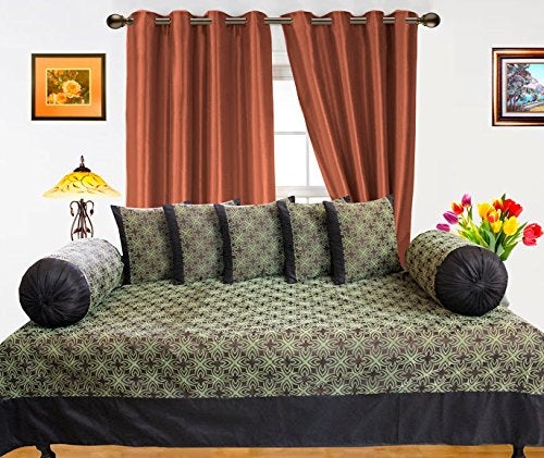 Dekor World Dekor World Floral Flok Printed Diwan Set Pack of 8 Pcs  - Image 1