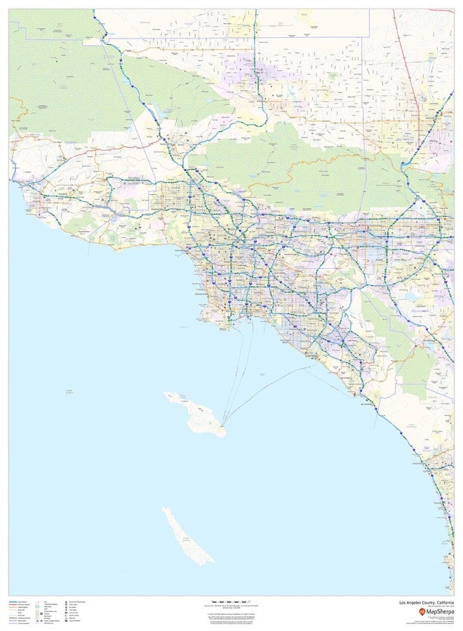MapSherpa مقاطعة لوس أنجلوس، كاليفورنيا - خريطة جدارية مغلفة مقاس 36 بوصة × 48 بوصة - Image 1