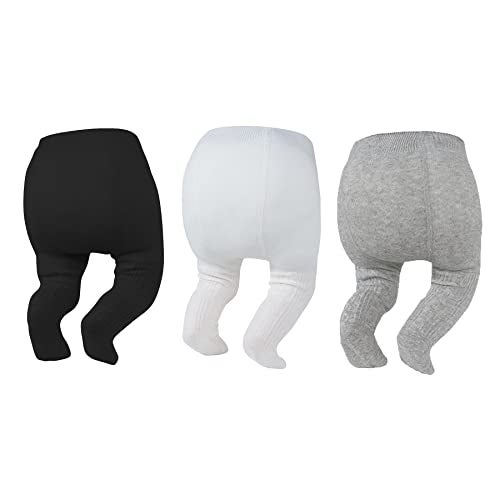 Zando Infant Soft Tights Toddler Seamless Leggings Tights for Baby Girls Winter Knit Warm Newborn Pants Stockings White, Black, Light grey Small/0-6 Month - Image 1