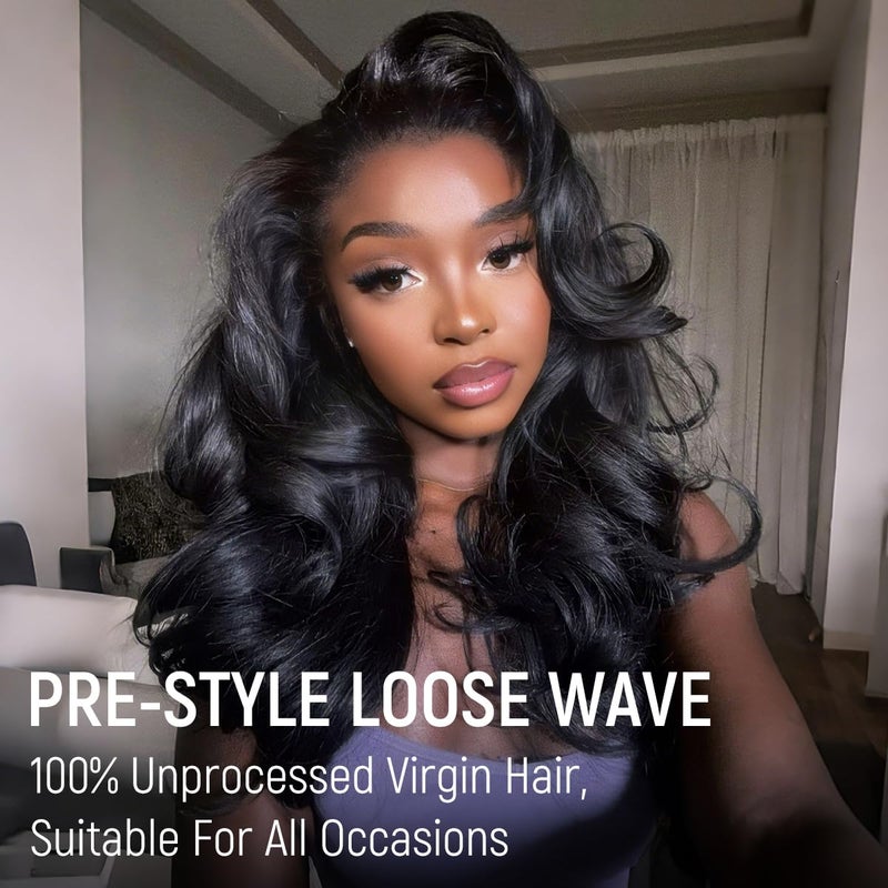 mscoco Wear and Go Glueless Wigs Human Hair Pre Plucked Pre Cut 6Ã—5 Loose Body Wave HD Lace Closure Wigs Human Hair for Black Women Pre Bleached Knots 200% Density 16inch Natural Black Wig - Image 3
