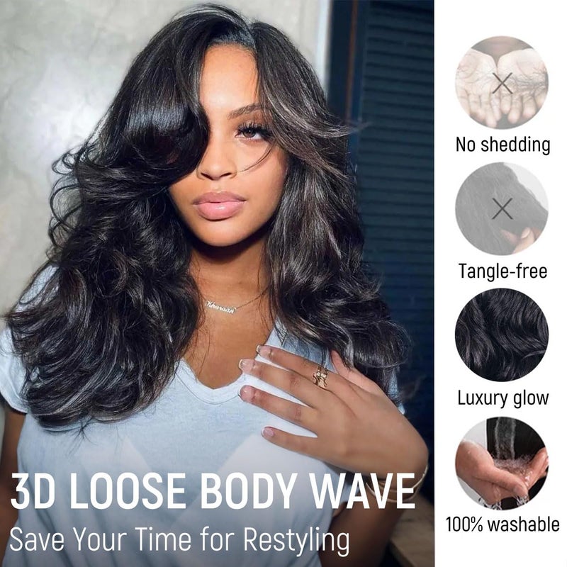 mscoco Wear and Go Glueless Wigs Human Hair Pre Plucked Pre Cut 6Ã—5 Loose Body Wave HD Lace Closure Wigs Human Hair for Black Women Pre Bleached Knots 200% Density 16inch Natural Black Wig - Image 5