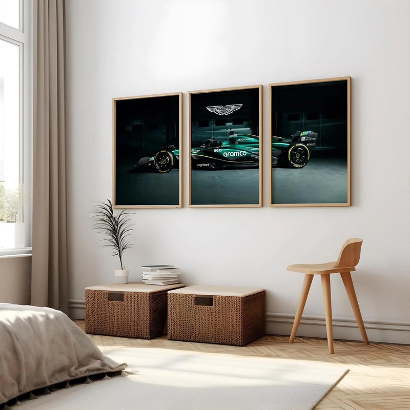 Big Formula 1 F1 Cars Framed Aesthetic Posters For Wall Decoration, Bedroom, Living Room, Gift Item For Boys | Set of 3 (13x19 Inches) (Aston Martin)
