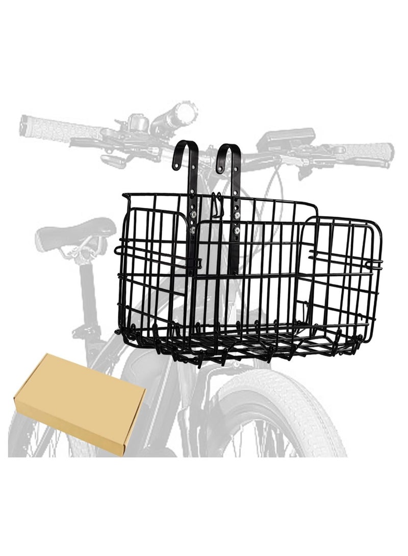 DUNISO Folding Bike Basket, Rust&Water Proof Universal Bike Basket with Handles，Detachable Hanging Storage Basket，Resistant and Sturdy，Easy Installatio，Suitable for Bike Front Handlebar, Rear Seat，Black - Image 1